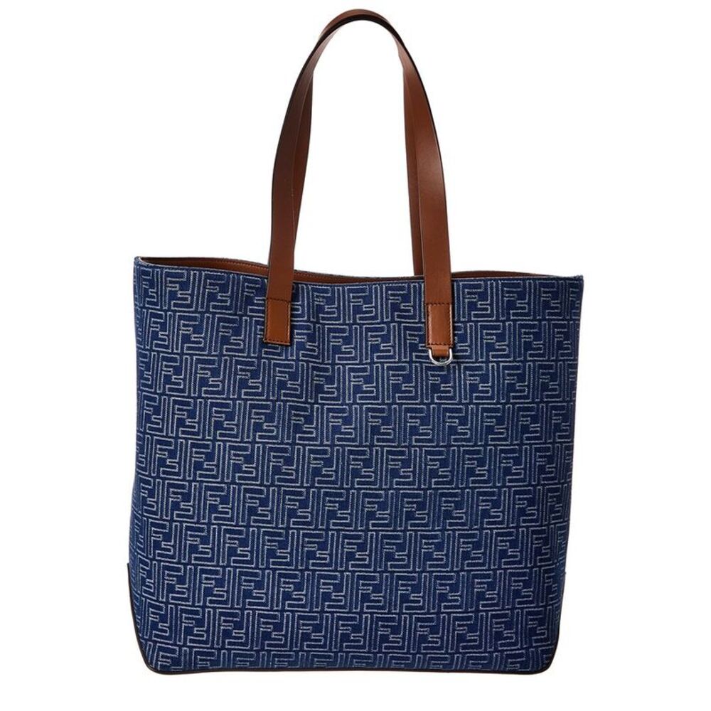 Fendi Ff Medium Denim & Leather Tote, Blue